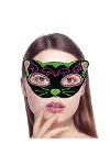 Siyah Kadife Kaplama Üzeri Pembe Yeşil Sim İşlemeli Kedi Maskesi 20x13 cm-2