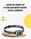 Üç Renkli LED Kafa Feneri 53 Mod Güç Göstergeli Type C Şarjlı-1