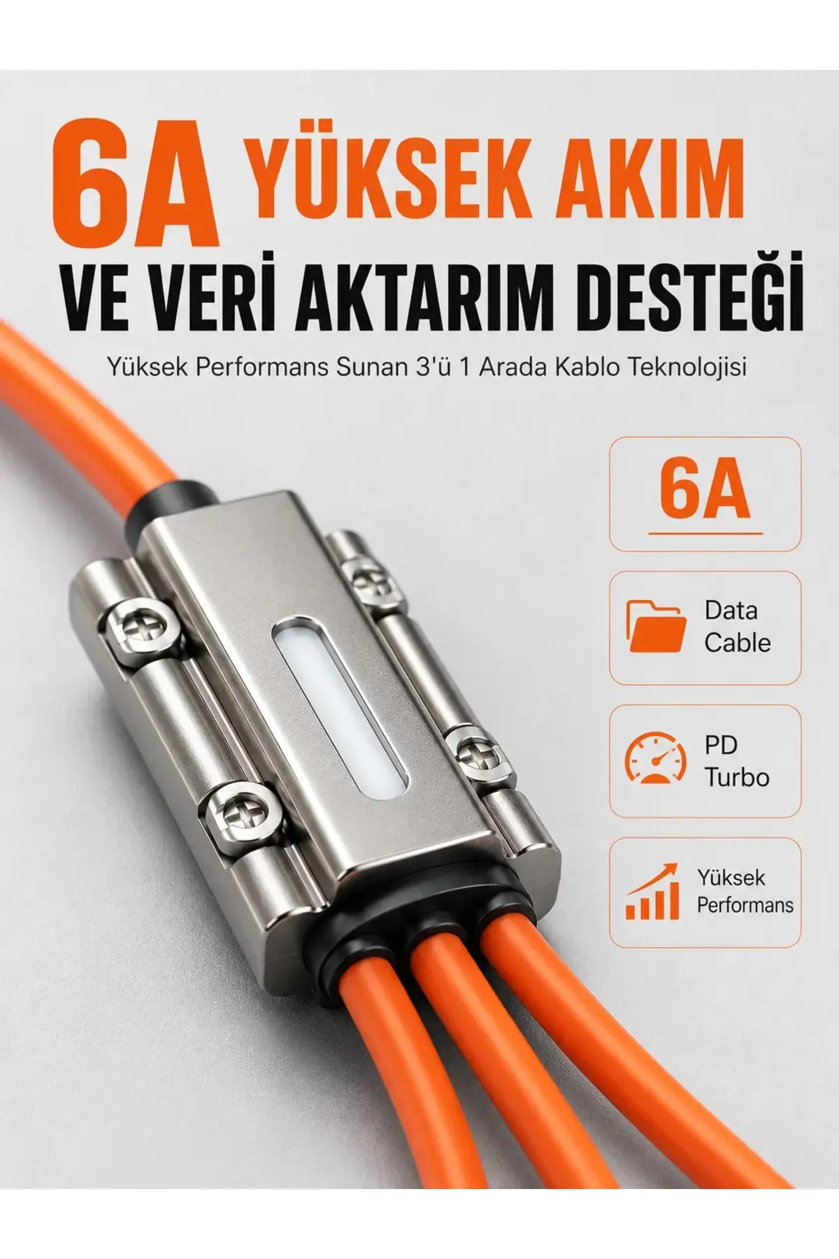 120W Hızlı Şarj Destekli 3'ü 1 Arada Çok Amaçlı Şarj ve Veri Aktarım Kablosu