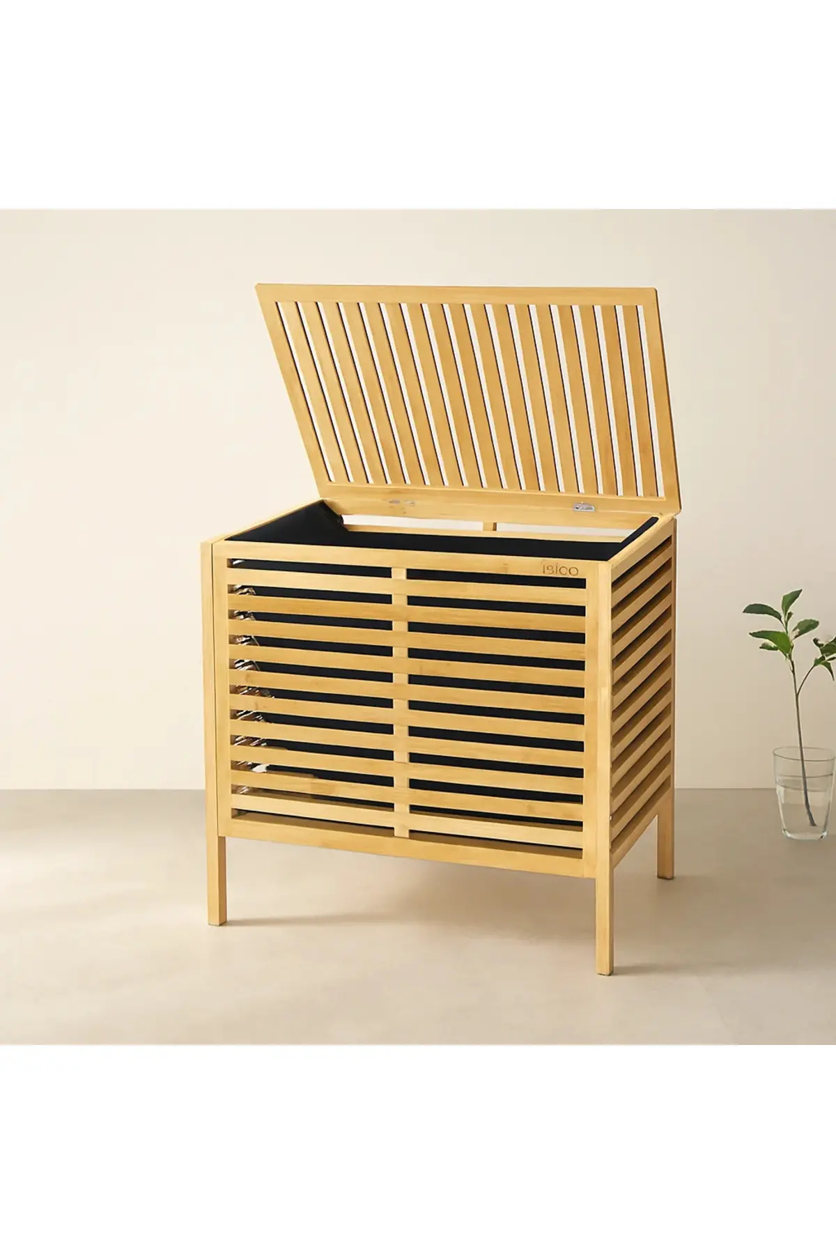 Kalın Bambu Çamaşır Sepeti 50x38x55 cm (Kumaş Torbalı)