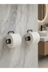 2 Adet Yapışkanlı WC Kağıtlık Siyah Metal Pratik Duvar Tipi Rulo Tutucu-4