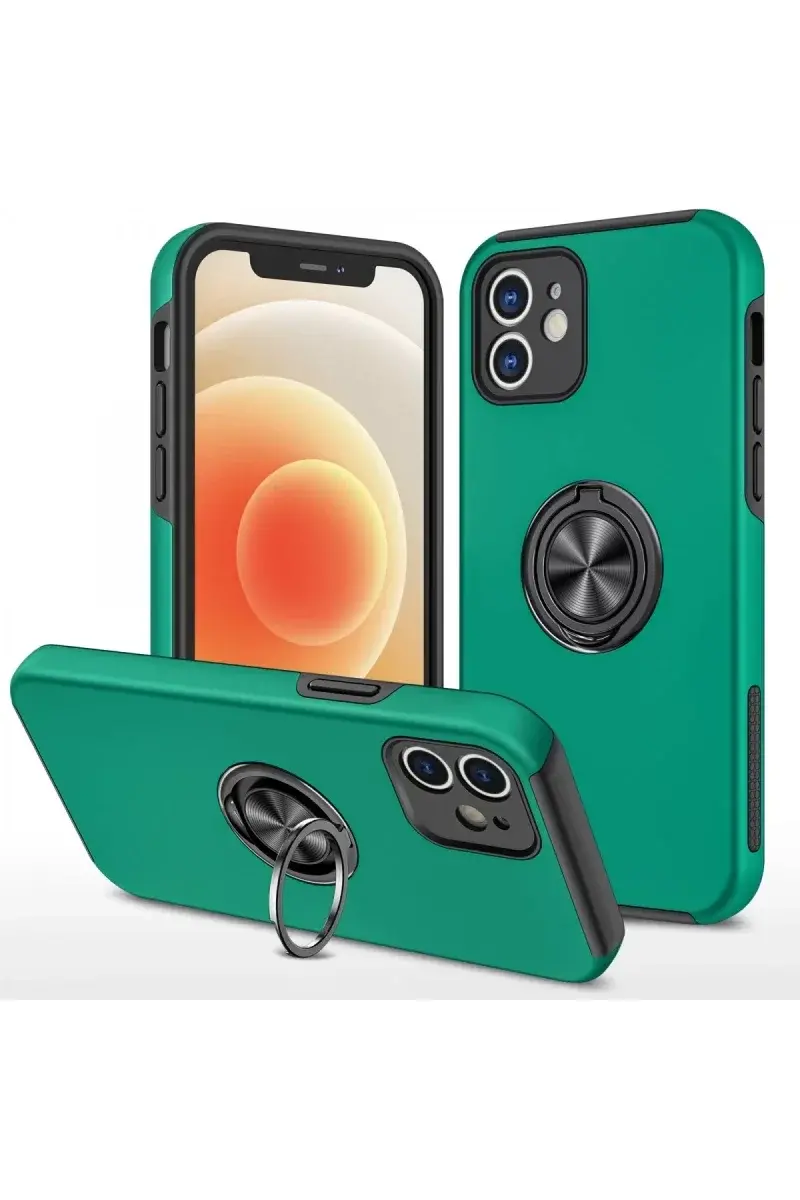 Apple iPhone 12 Kılıf Elit Yüzüklü Kapak - Yeşil