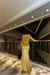 Kadın Modern Stil Tek Omuz Taş Detaylı Abiye Elbise-3