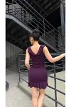 Kadın Vintage Askılı Krep Kumaş A Kesim Abiye Elbise-4