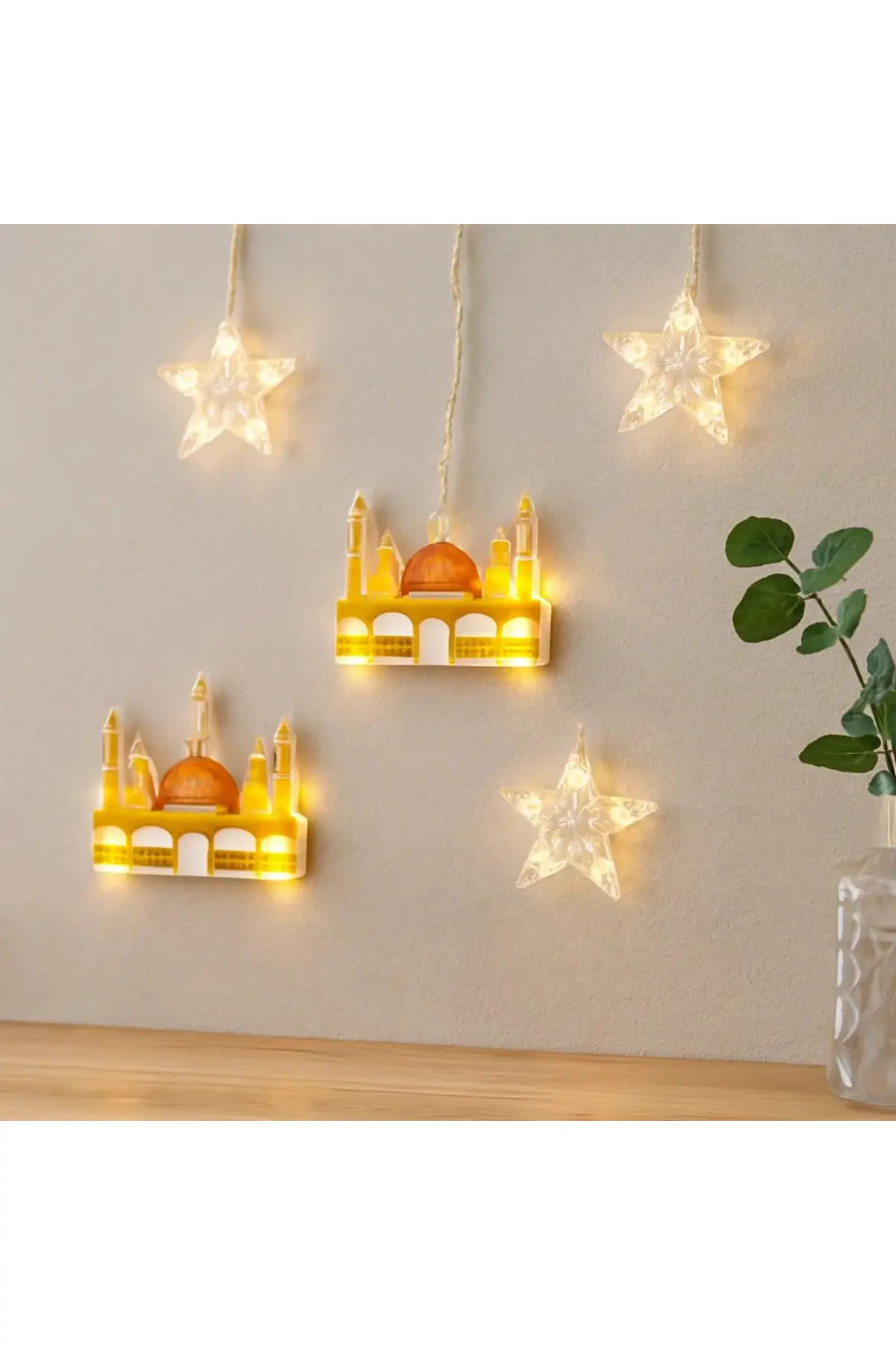 Ramazan LED Perde Lamba 3m (Fişli, Eklemeli) - Sarı Cami ve Yıldız