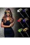 Lüks Taşlı Saplı Maskeli Balo Maskesi Altın Renk 35 Cm-2