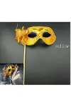 Lüks Taşlı Saplı Maskeli Balo Maskesi Altın Renk 35 Cm-4