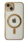 Apple iPhone 14 Plus Kılıf Magneticsafe Lazer Silikon - Gold-2
