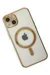 Apple iPhone 14 Plus Kılıf Magneticsafe Lazer Silikon - Gold-3