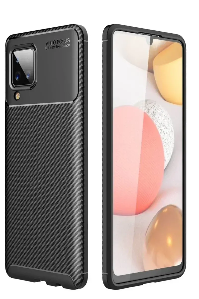 Samsung Galaxy A22 Kılıf Auto Focus Karbon Kapak - Siyah