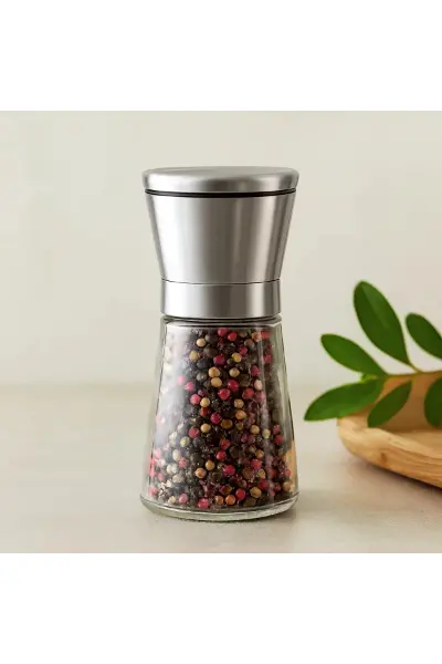 Mini Cam Hazneli Tuz ve Baharat Öğütücü - Krom Kaplama