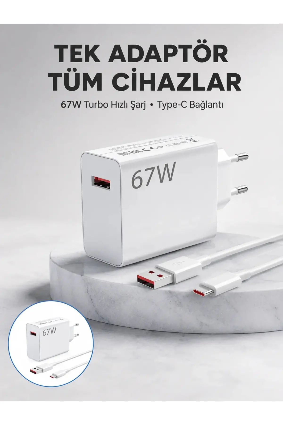 67 Watt Güvenli Hızlı Şarj Adaptörü Samsung M31 M33 M51 Uyumlu Yeni Nesil