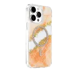 Onegif Apple İphone 15 Pro Max Lotus Simli Magsafe Kapak - Turuncu-2