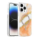 Onegif Apple İphone 15 Pro Max Lotus Simli Magsafe Kapak - Turuncu-1