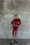 Kadın Özel Tasarım Esnek Kadife Kumaş Degaje Yaka Yırtmaçlı Abiye Elbise-2