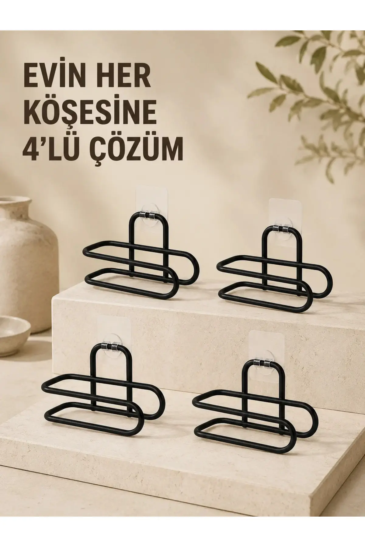 Delmeden Monte Tuvalet Kağıdı Askısı Siyah Metal Yapışkanlı Banyo Kağıtlığı 4’lü Set