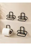 Delmeden Monte Tuvalet Kağıdı Askısı Siyah Metal Yapışkanlı Banyo Kağıtlığı 4’lü Set-4