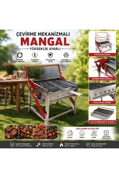 Döndürmeli - Çevirmeli Paslanmaz Mekanizmalı Mangal
