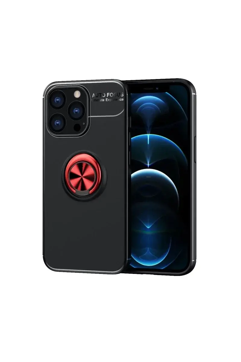 Apple iPhone 13 Pro Max Kılıf Range Yüzüklü Silikon - Siyah-Kırmızı