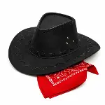 Çocuk Kovboy Şapka Siyah Kırmızı Bandana Seti-2