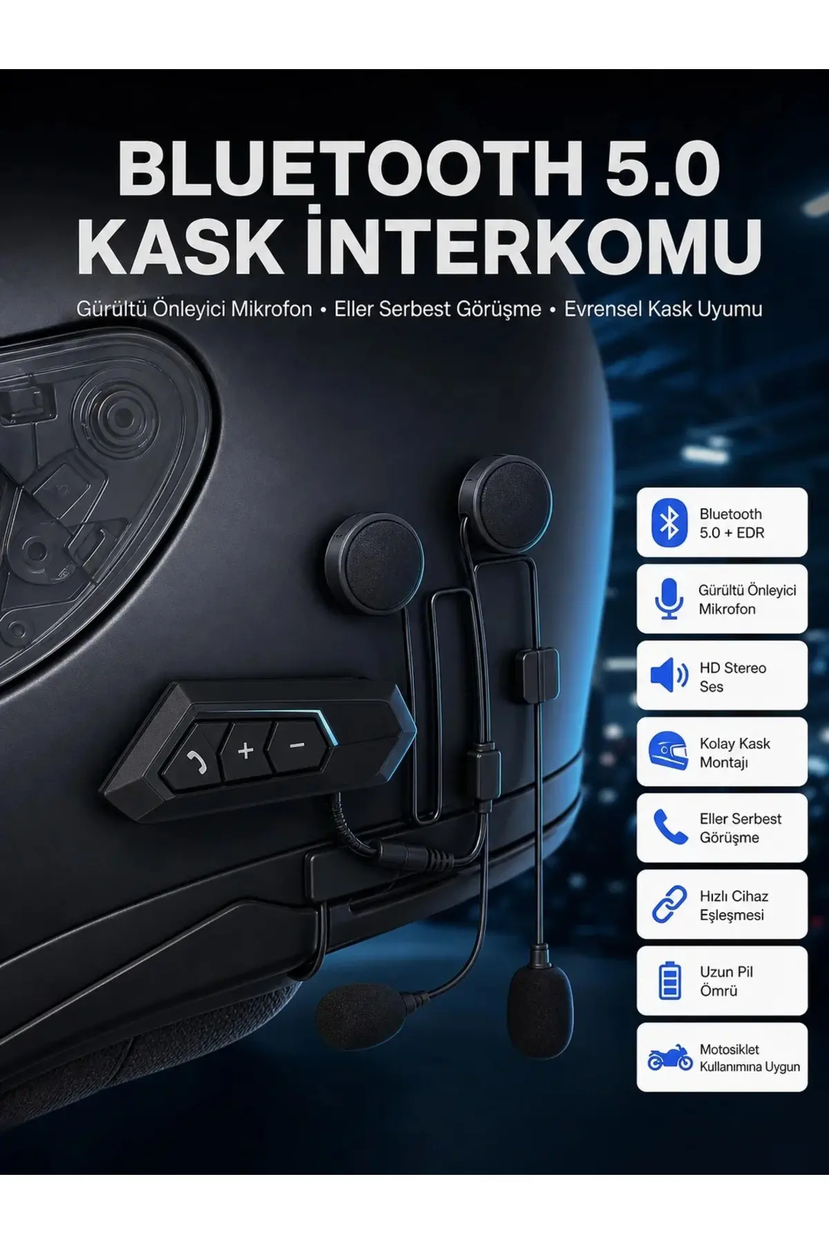 Intercom Bluetooth Kask Kulaklık Motosiklet Kulaklık 5.0 Bluetooth