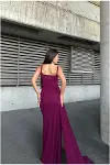 Kadın Tasarım Krep Kumaş Straplez Abiye Elbise-3