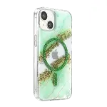 Onegif Apple İphone 15 Lotus Simli Magsafe Kapak - Yeşil-2