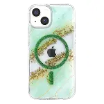 Onegif Apple İphone 15 Lotus Simli Magsafe Kapak - Yeşil-3