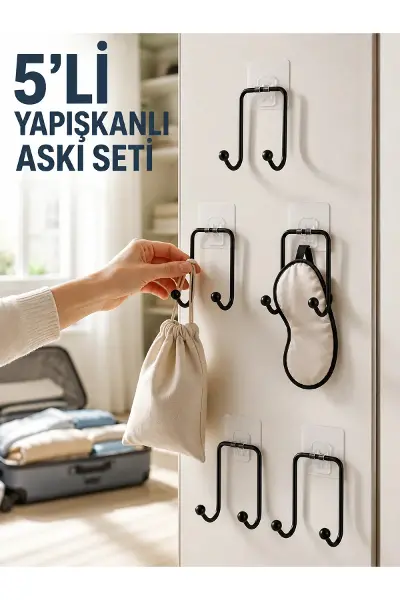 5 Adet Yapışkanlı Askı Çok Amaçlı Mutfak Banyo Düzenleyici Askılık