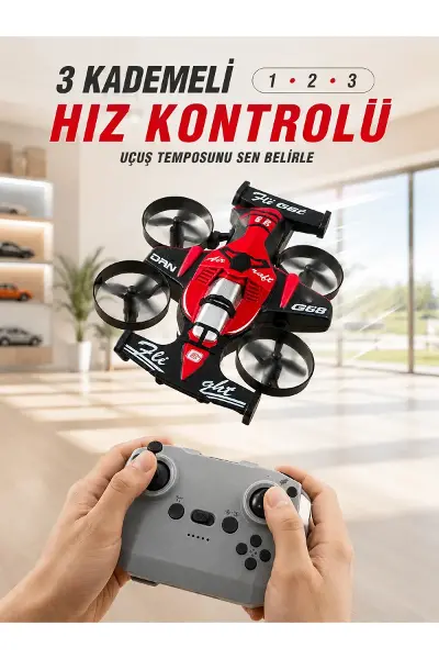 Uçan Araba Drone 4 Korumalı Pervaneli 360° Akrobatik Hareket Uzaktan Kumandalı