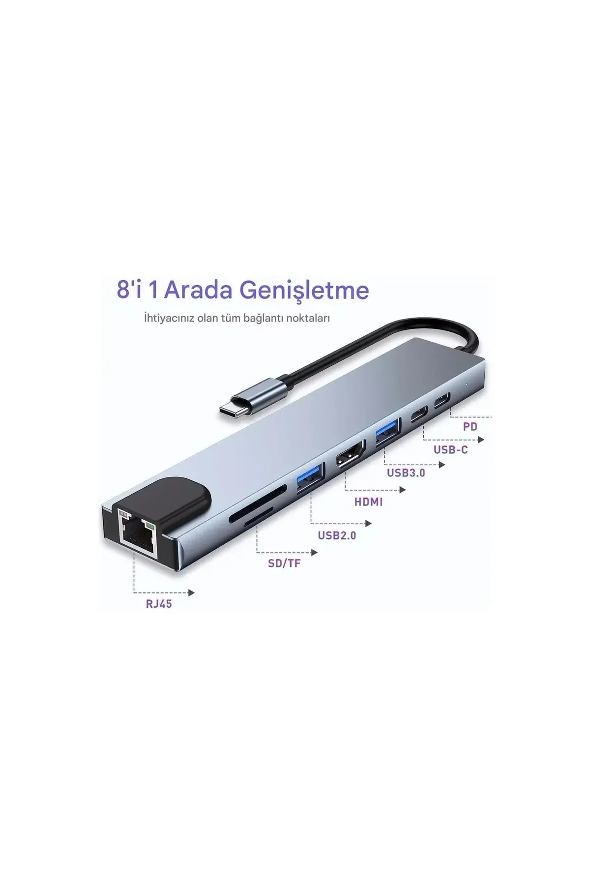 MacBook ve Laptop Uyumlu Çok Fonksiyonlu USB-C Dönüştürücü - Alünyum Gövdeli Hub