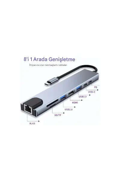 MacBook ve Laptop Uyumlu Çok Fonksiyonlu USB-C Dönüştürücü - Alünyum Gövdeli Hub