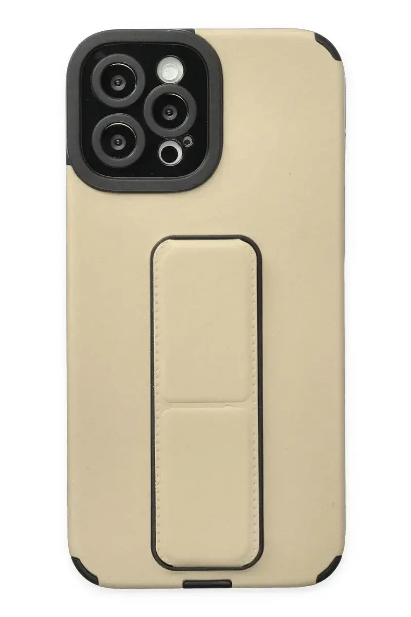 Apple iPhone 12 Pro Max Kılıf Mega Standlı Silikon - Gold