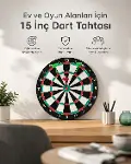 15 İnç Büyük Boy Dart Tahtası Ev Oyun Seti 4 Adet Metal Uç Oklu-1