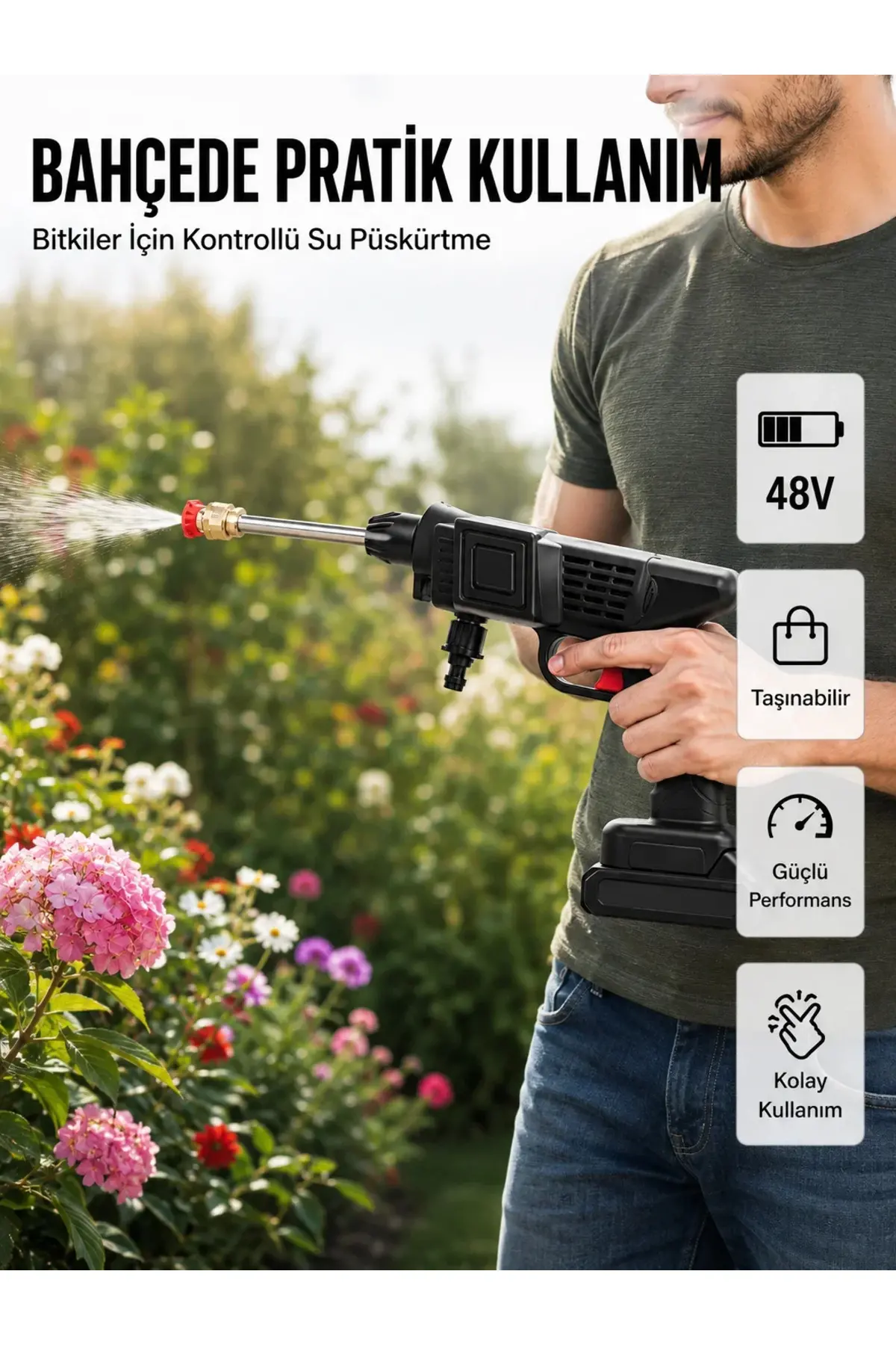 48V Şarjlı Basınçlı Yıkama Cihazı Köpük Hazneli 2025 Model