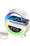 RGB Gece Lambalı Kablosuz Şarj Cihazlı Bluetooth Hoparlör Dijital Saat-4