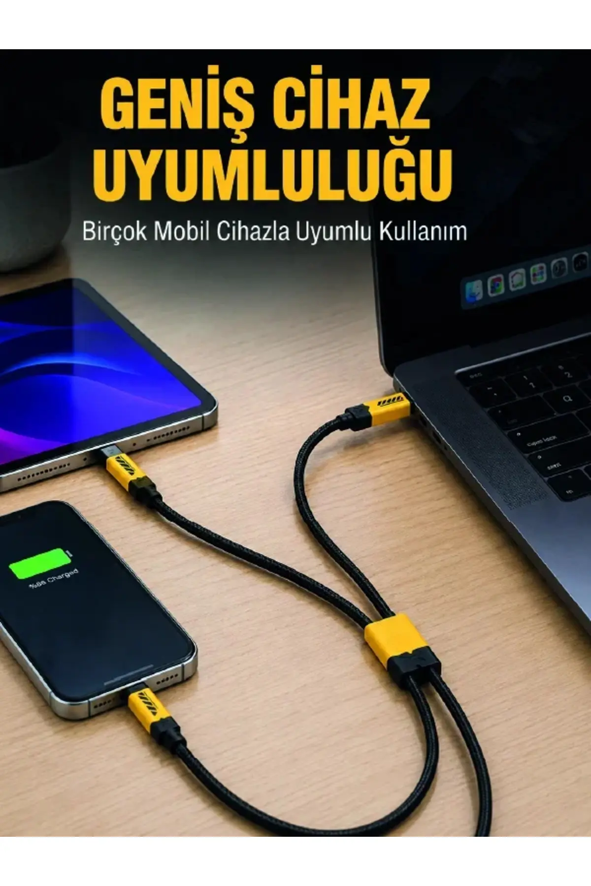 240W Çoklu Şarj Kablosu Type-C Lightning Micro USB Örgü Kablo