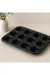 12 Gözlü Metal Muffin Kek Kalıbı - Siyah (Düz)-1