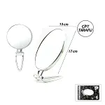 Oval - Gümüş 6.5 INC=16.5X13CM Makyaj Aynası Çift Taraflı Katlanır Ayaklı-1