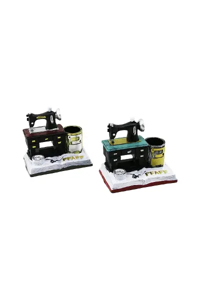 Dikiş Makine Vintage Dekoratif Biblo - Renkli Kalemlik 12X13.5X9CM Reçine