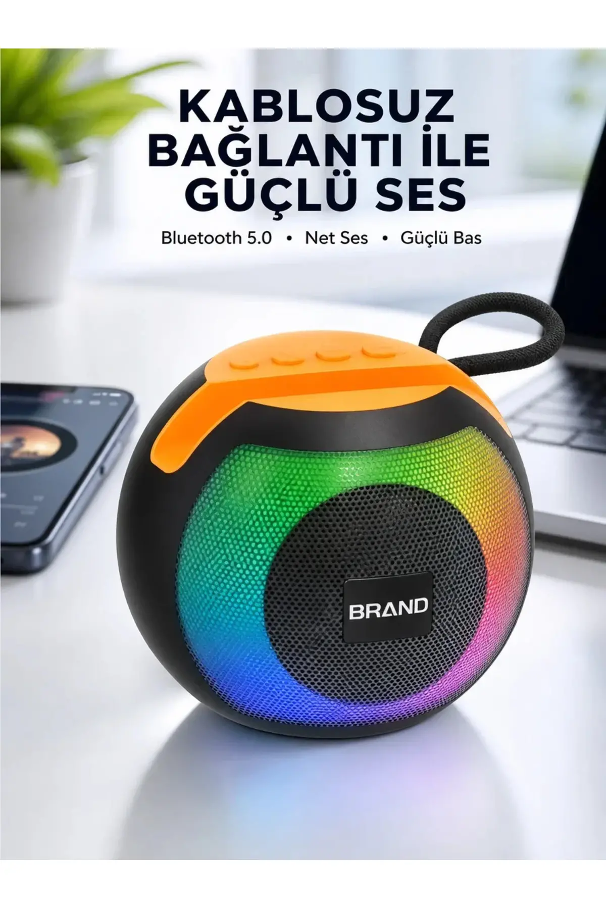 RGB Işıklı Taşınabilir Kablosuz Bluetooth Hoparlör Yeni Nesil
