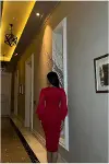 Kadın Şık Detay Saten Kumaş Kare Yaka Balık Kesim Abiye Elbise-2