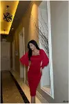 Kadın Şık Detay Saten Kumaş Kare Yaka Balık Kesim Abiye Elbise-1
