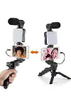 Telefon Tutucu krofonlu Işıklı Youtuber Video Kayıt-4