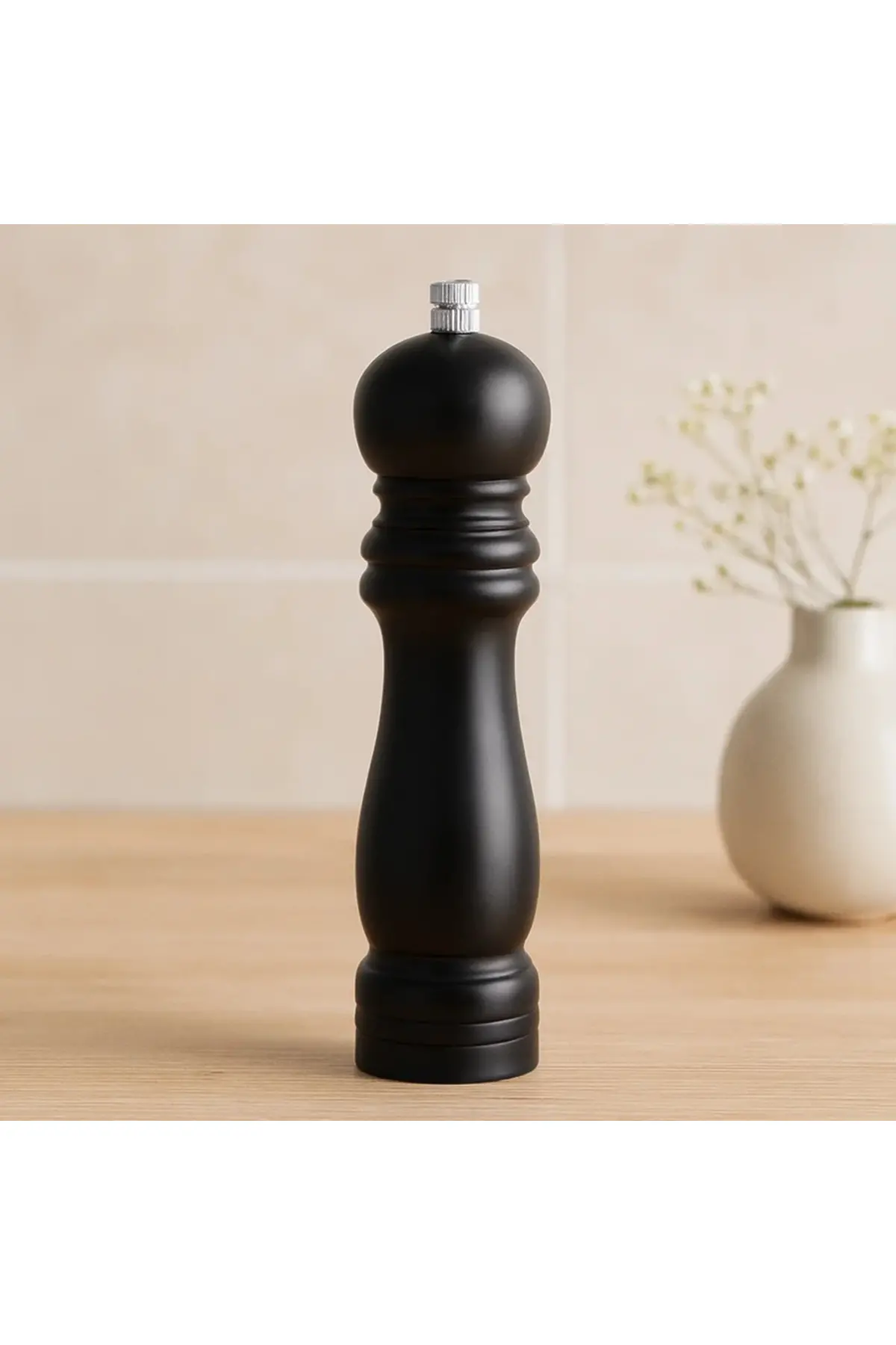 Siyah Ahşap Tuz ve Baharat Öğütücü - Büyük (Ø4.5 cm x 19.5 cm)