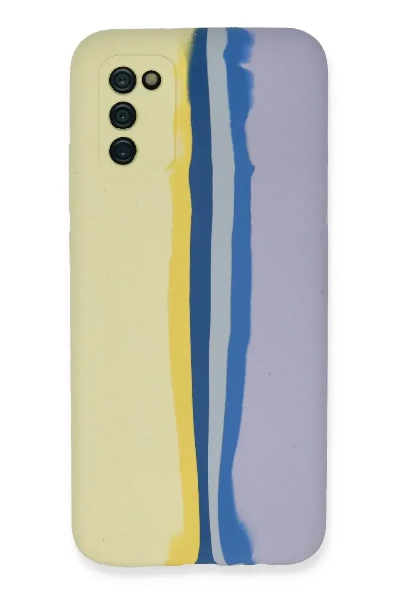 Samsung Galaxy A03S Kılıf Ebruli Lansman Silikon - Sarı-Lila