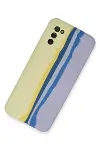 Samsung Galaxy A03S Kılıf Ebruli Lansman Silikon - Sarı-Lila-2