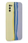 Samsung Galaxy A03S Kılıf Ebruli Lansman Silikon - Sarı-Lila-3