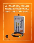 4'ü 1 Arada USB Hızlı Şarj ve Veri Kablosu – 65W Güç, Çoklu Bağlantı, 1.2m-1
