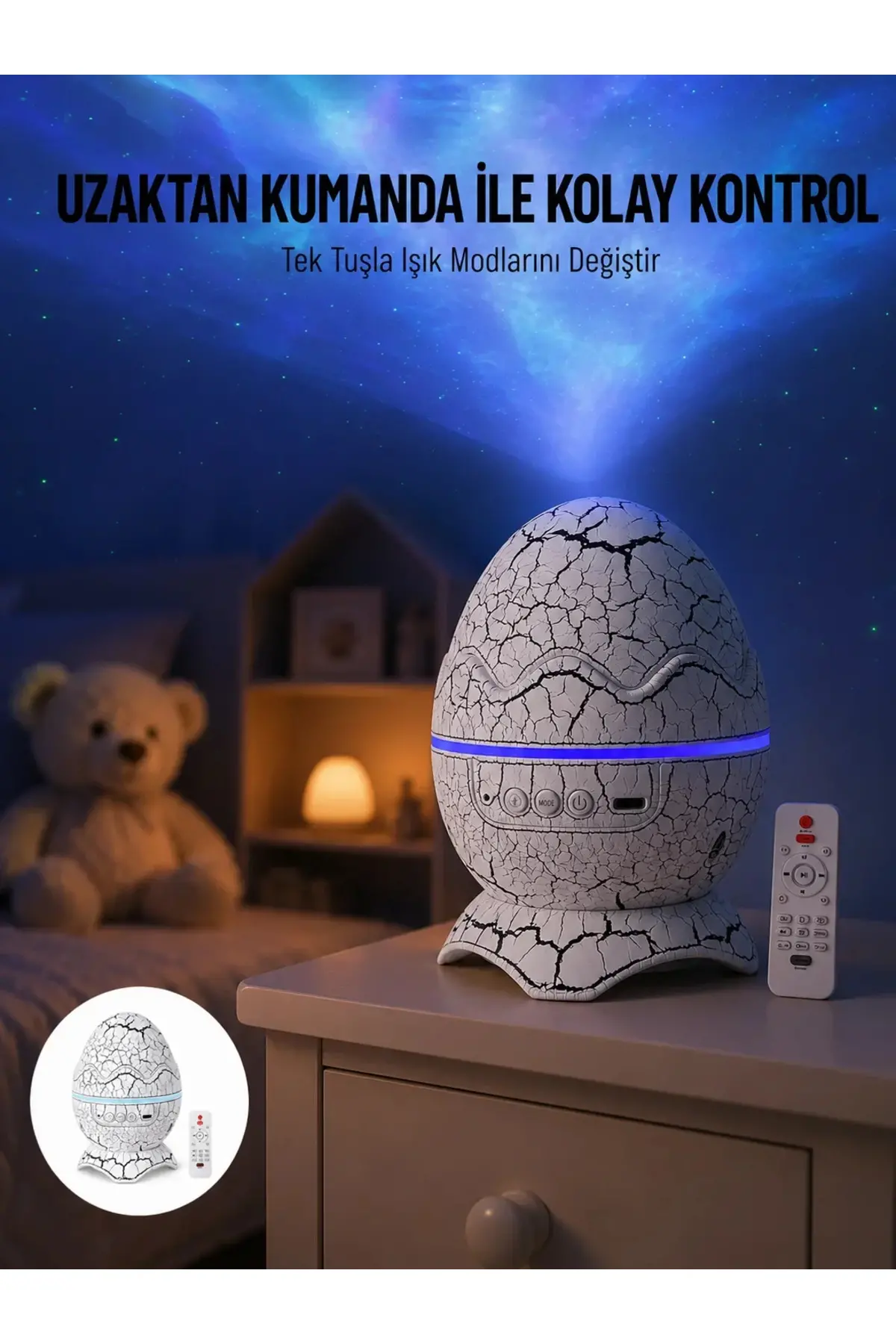 Yumurta Görünümlü Masa ve Gece Lambası Renk Değiştirebilen Projektör